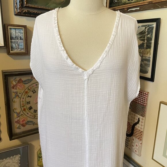 Michael Stars Womens White 100% Cotton V-Neck Sleeveless Summer Dress Size M - Picture 2 of 8